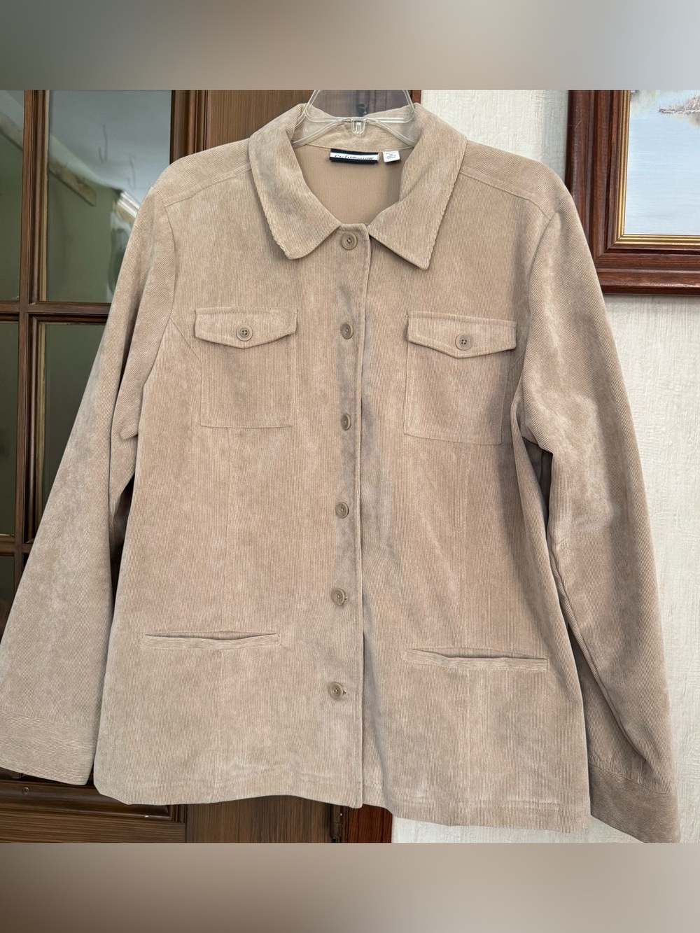 croft & barrow Beige Suede Button-Front Jacket
